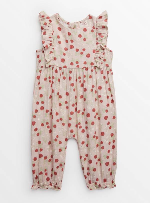 Pink Strawberry Print Romper  Up to 3 mths
